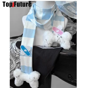 Harajuku gothique Lolita Y2k fille Punk femmes longue écharpe streetwear ange fourrure os foulards