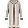 cardigan long à capuche pour femmes, automne hiver 2023, rayures verticales, design avec poches, vêtements d'extérieur à la mode