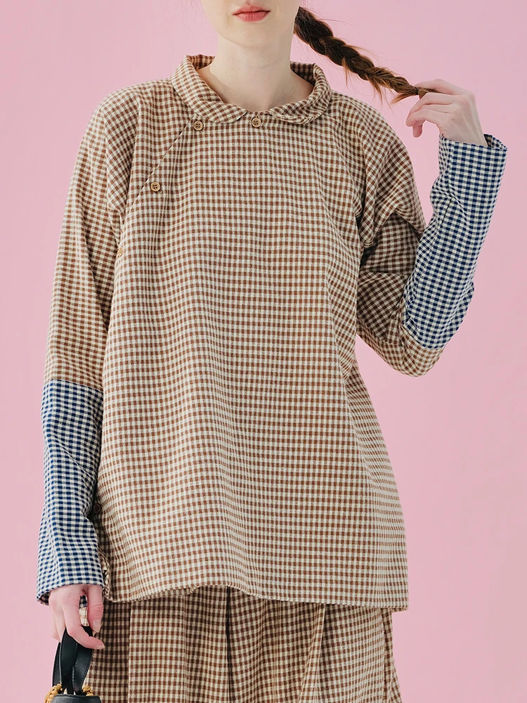 Imakokoni-Chemise en pur coton à carreaux pour les abonnés aux documents, chemise dos face, nouveau style chinois, printemps 2025, 244932 Imakokoni-Chemise en pur coton à carreaux pour les abonnés aux documents, chemise dos face, nouveau style chinois, printemps 2025, 244932