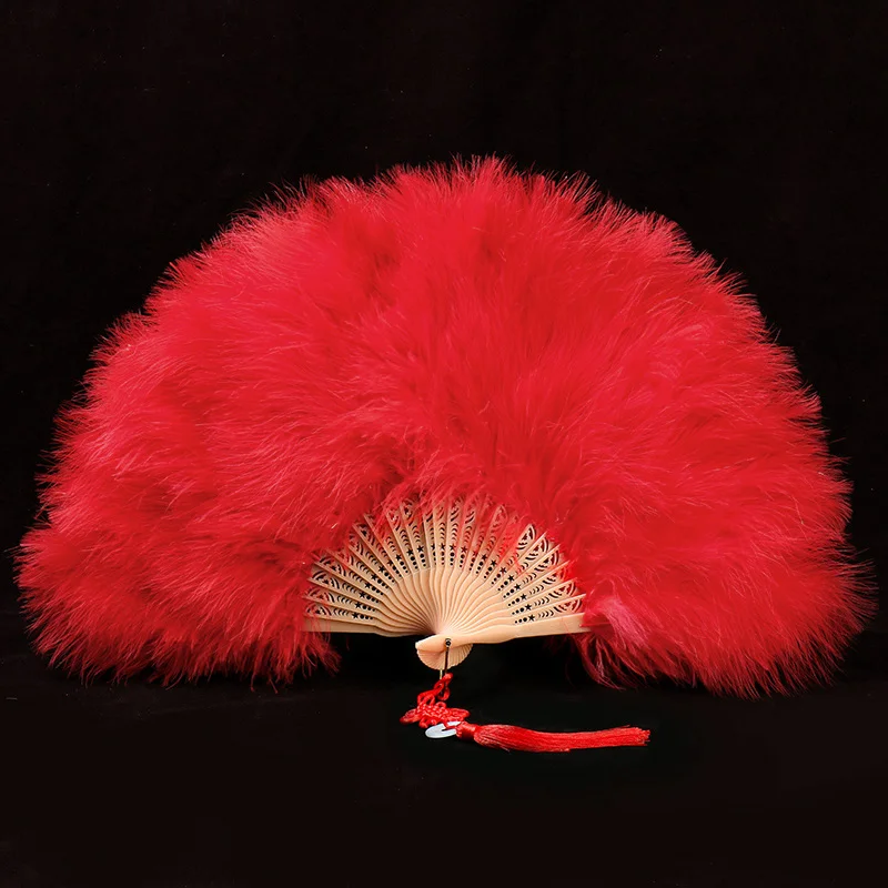 Éventail de breven plumes Épaisses, accessoire pliable en peluche, style prairie, pour performance sur scène, cheongsam Éventail de breven plumes Épaisses, accessoire pliable en peluche, style prairie, pour performance sur scène, cheongsam