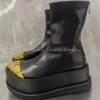 bottines mi mollet à plateforme dorée à cinq orteils pour femme, bottines de luxe en cuir avec fermeture éclair au dos, décoration en métal, mode automne hiver