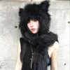 chapeau écharpe en fourrure japonais kawaii pour femme, garde au chaud, mode esthétique y2k, casquette vintage, oreilles d'ours, streetwear grunge, hiver
