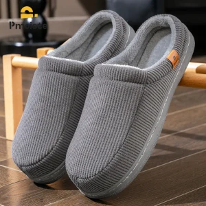 Pantoufles chaudes pour hommes, semelle en TPR, mousse à mémoire de forme, coussin doux, Design à rayures antidérapantes, chaussures de maison confortables en velours côtelé Pantoufles chaudes pour hommes, semelle en TPR, mousse à mémoire de forme, coussin doux, Design à rayures antidérapantes, chaussures de maison confortables en velours côtelé