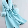 zdfurs manteau en cachemire réversible mi long pour femme, grande jupe en laine, col en fourrure de renard, hiver