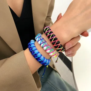 Bracelet rétro en corde tissée à la main pour femmes, couleur bohème géométrique, perles Double couche, Design de charme, accessoire de bijoux de plage et d’été Bracelet rétro en corde tissée à la main pour femmes, couleur bohème géométrique, perles Double couche, Design de charme, accessoire de bijoux de plage et d’été
