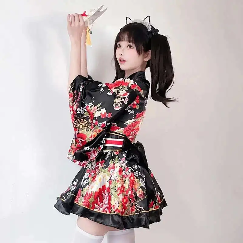 robe kimono japonaise modifiée pour femmes, peignoir d'été, costume de cosplay, anime, costumes d'halloween, sexy, geisha douce, kawaii pour filles robe kimono japonaise modifiée pour femmes, peignoir d'été, costume de cosplay, anime, costumes d'halloween, sexy, geisha douce, kawaii pour filles