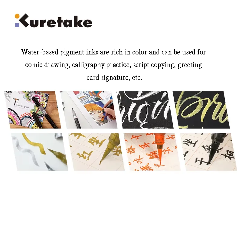 stylo pinceau japonais zig kuretake fude, marqueur à pointe moyenne, encre noire rechargeable, pour calligraphie, manga, dessin, professionnel, artiste stylo pinceau japonais zig kuretake fude, marqueur à pointe moyenne, encre noire rechargeable, pour calligraphie, manga, dessin, professionnel, artiste