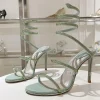 sandales gladiateur à talons hauts pour femmes, chaussures de soirée à enroulement, biscuits brillants, salle de rinçage, sexy, talons fins, parker ouvert