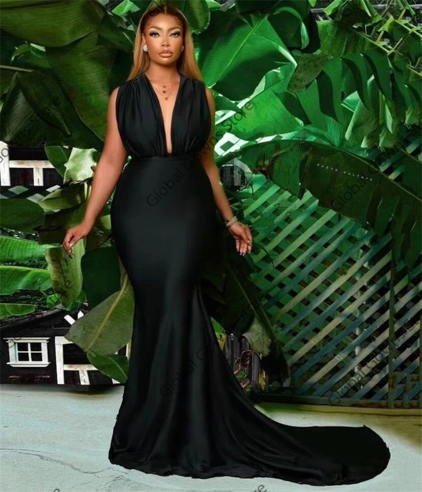 aso ebi robe de soirée noire à col en v pour filles noires, robe sirène pour occasions spéciales, robe d'anniversaire personnalisée, élégante, luxe, 2025 aso ebi robe de soirée noire à col en v pour filles noires, robe sirène pour occasions spéciales, robe d'anniversaire personnalisée, élégante, luxe, 2025