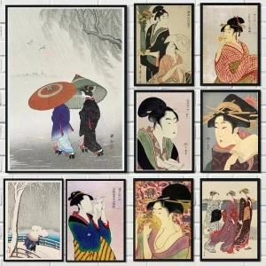 Art mural sur toile vintage pour la décoration de la maison, affiche et impressions de geisha japonaise financièrement, gérer une femme