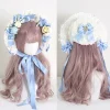 chapeau de paille vintage victorien en dentelle à fleurs, bonnet lolita pour fille, casquette à volants, à lacets réglable