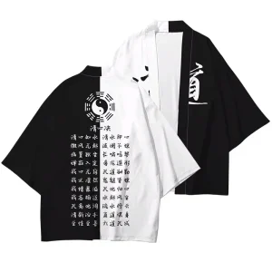 Chinois taoïste prêtre Kanji imprimé Kimono 3D imprimé japonais traditionnel drôle Yukata femmes hommes été à la mode Cardigan Haori