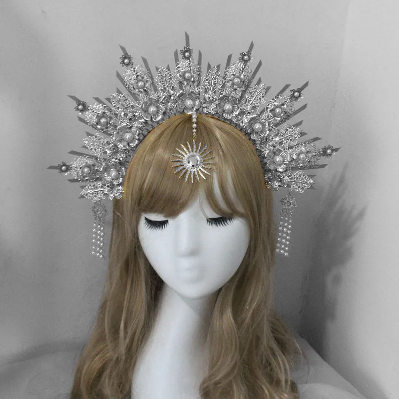 bandeau de halo doré, couronne de marraine du soleil, diadème, couvre chef gothique vierge marie, déesse féerique, accessoires de cheveux bandeau de halo doré, couronne de marraine du soleil, diadème, couvre chef gothique vierge marie, déesse féerique, accessoires de cheveux