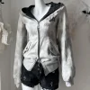 sweat à capuche gothique gris harajuku pour femmes, vintage américain y2k hottie, veste amincissante, sous culture d'automne, manteau cardigan à fermeture éclair, nouvelle collection