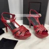 sandales à plateforme en cuir brillant pour femmes, chaussures ouvertes parker, sangle de rinçage, talons hauts pour dames, motif pierre, sexy, élégantes, chaussures de luxe