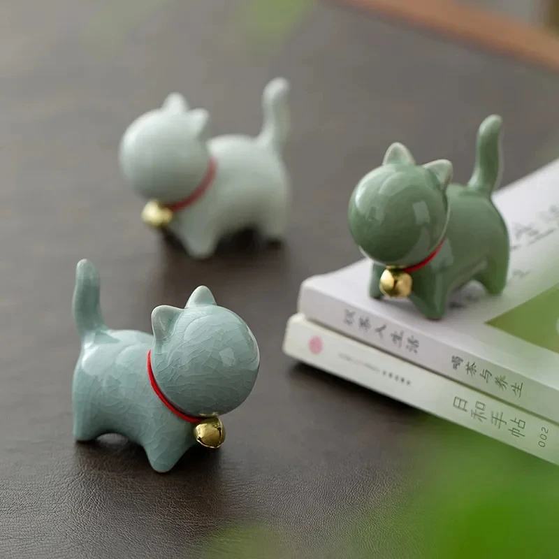 ornement de chaton mignon en céramique créative, micro animal de compagnie de paysage, ornements d'intérieur et de bureau, accessoires de service à thé ornement de chaton mignon en céramique créative, micro animal de compagnie de paysage, ornements d'intérieur et de bureau, accessoires de service à thé