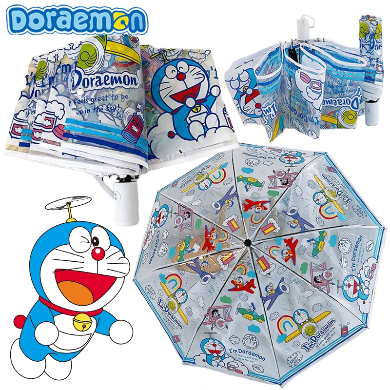 Parapluie automatique transparent Doraemon Cartoon pour garçons et filles, parapluie manuel pliant Kawaii, parapluies colorés en PVC, cadeaux Y2K Parapluie automatique transparent Doraemon Cartoon pour garçons et filles, parapluie manuel pliant Kawaii, parapluies colorés en PVC, cadeaux Y2K