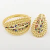 chimcolorful ensemble de bijoux plaqués or pour femme, boucles d'oreilles et collier, grand bracelet, bague, nouveau style, cadeau