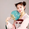 Éventail à main en bambou pliant de style prairie chinoise, hanfu, performance de danse pour étudiants, cadeau, longue poignée, pompon, petit, rond