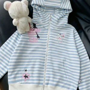 Manteaux à capuche japonais pour femmes Y2K, hauts pour femmes, couleur américaine Vintage épissage avec vestes Cardigan rétro épaisses, automne et hiver