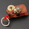 porte clés de voiture chat porte bonheur vintage pur fait à la main, porte bonheur cinq empereurs, pièces de monnaie feng shui, porte clés porte bonheur solide, 1 pièce
