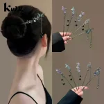 Épingle à cheveux à fleurs de Style néo-chinois, bâtons de cheveux à pampilles de fleurs colorées à l&rsquo;encre pour femmes, bijoux en métal élégants, accessoire pour cheveux
