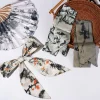 Élégant longue peinture à l'encre foulard en soie style minimaliste ruban ancien bandeau de cheveux foulard coiffure ruban bandeau dame