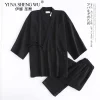 kimono en coton pour homme, pyjama fin, couleurs noires et marine, vêtements de maison décontractés, printemps automne