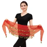 Écharpe de hanche de danse du ventre, pièces de monnaie de couleur or, chaîne de taille réglable à trois couches, facile à porter, matériau en mousseline de soie Écharpe de hanche de danse du ventre, pièces de monnaie de couleur or, chaîne de taille réglable à trois couches, facile à porter, matériau en mousseline de soie