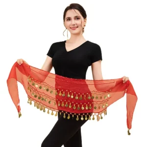 Écharpe de hanche de danse du ventre, pièces de monnaie de couleur or, chaîne de taille réglable à trois couches, facile à porter, matériau en mousseline de soie Écharpe de hanche de danse du ventre, pièces de monnaie de couleur or, chaîne de taille réglable à trois couches, facile à porter, matériau en mousseline de soie