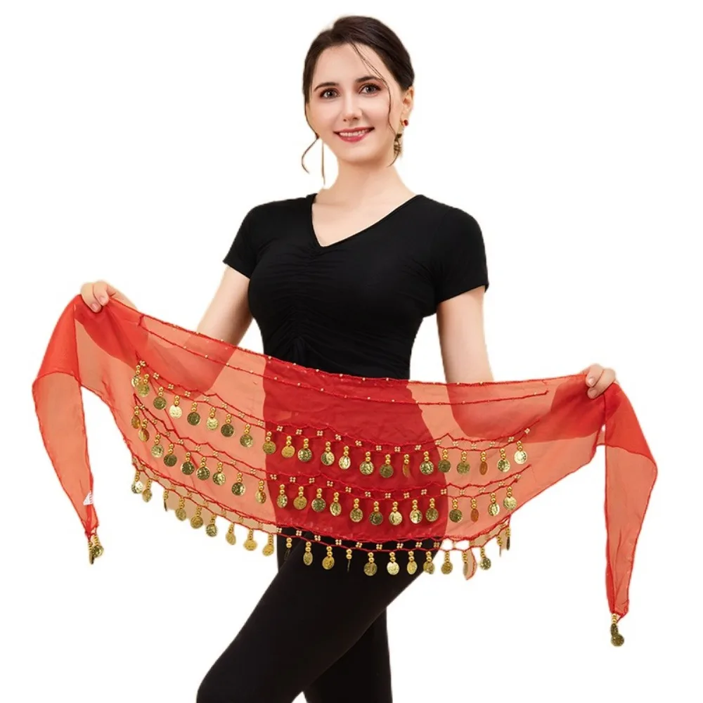 Écharpe de hanche de danse du ventre, pièces de monnaie de couleur or, chaîne de taille réglable à trois couches, facile à porter, matériau en mousseline de soie Écharpe de hanche de danse du ventre, pièces de monnaie de couleur or, chaîne de taille réglable à trois couches, facile à porter, matériau en mousseline de soie