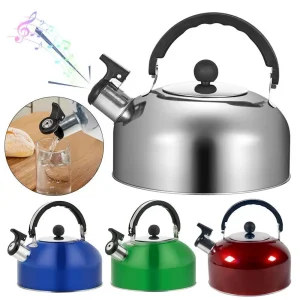 Théière à poignée ergonomique en acier inoxydable, bouilloire à eau à gaz, bouilloire à sifflet pour les voyages, la randonnée, la cuisine, 3L