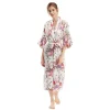 peignoir kimono à manches mi sulfpour femme, robe longue en satin imprimé floral, vêtements de nuit pour la maison