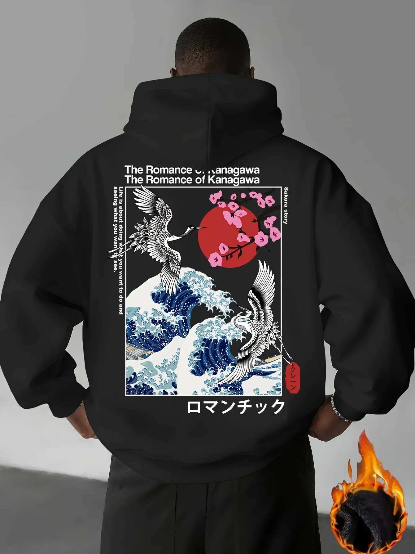 japon ukiyoe sakura & big wave kanagawa imprimer hommes femmes sweat à capuche automne hiver quotidien fitness décontracté ample chaud vêtements de sport japon ukiyoe sakura & big wave kanagawa imprimer hommes femmes sweat à capuche automne hiver quotidien fitness décontracté ample chaud vêtements de sport