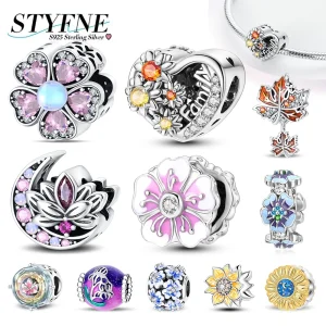 Bracelet en argent Sterling 925, tournesol Sakura Lotus, pendentifs colorés, bijoux adaptés aux femmes, fabrication de cadeaux fins Bracelet en argent Sterling 925, tournesol Sakura Lotus, pendentifs colorés, bijoux adaptés aux femmes, fabrication de cadeaux fins