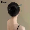 Épingle à cheveux à fleurs de style néo chinois, bâtons de cheveux à pampilles de fleurs colorées à l'encre pour femmes, bijoux en métal élégants, accessoire pour cheveux