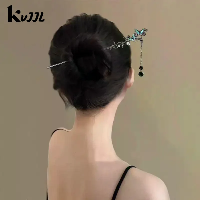Épingle à cheveux à fleurs de style néo chinois, bâtons de cheveux à pampilles de fleurs colorées à l'encre pour femmes, bijoux en métal élégants, accessoire pour cheveux Épingle à cheveux à fleurs de style néo chinois, bâtons de cheveux à pampilles de fleurs colorées à l'encre pour femmes, bijoux en métal élégants, accessoire pour cheveux
