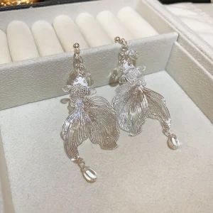 Koi carpe pendentif poisson rouge boucles d&rsquo;oreilles accessoires oreille bijoux poisson rouge Eardrop creux goutte d&rsquo;eau métal boucles d&rsquo;oreilles cadeaux