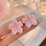 Boucle d&rsquo;oreille en résine rose sans fleurs pour femme, clou de fleur de Sakura, accessoire de bijoux doux et mignon, cadeau de mariage pour fille, géométrie