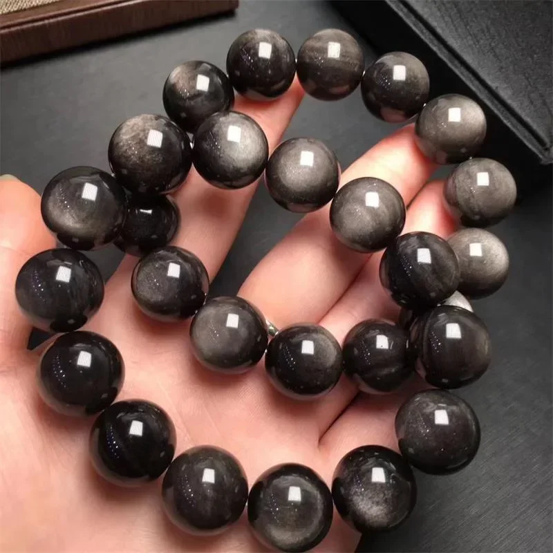 bracelet obsidienne en argent naturel pour hommes et femmes, perles rondes, yeux de chat, transfert de richesse, bracelet en cristal, grand cadeau bracelet obsidienne en argent naturel pour hommes et femmes, perles rondes, yeux de chat, transfert de richesse, bracelet en cristal, grand cadeau