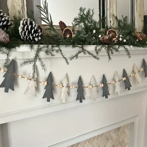 Couronne de perles en bois artificiel rustique, 12 arbres, guirlande de noël pour décoration de vacances, décoration saisonnière de cheminée