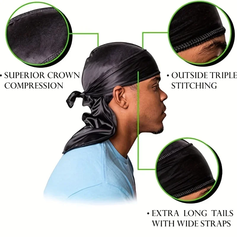 【nouveau】 bonnet durag en soie pour hommes, bandana soyeux du rag doo rag, casquette ondulée à longue queue 【nouveau】 bonnet durag en soie pour hommes, bandana soyeux du rag doo rag, casquette ondulée à longue queue