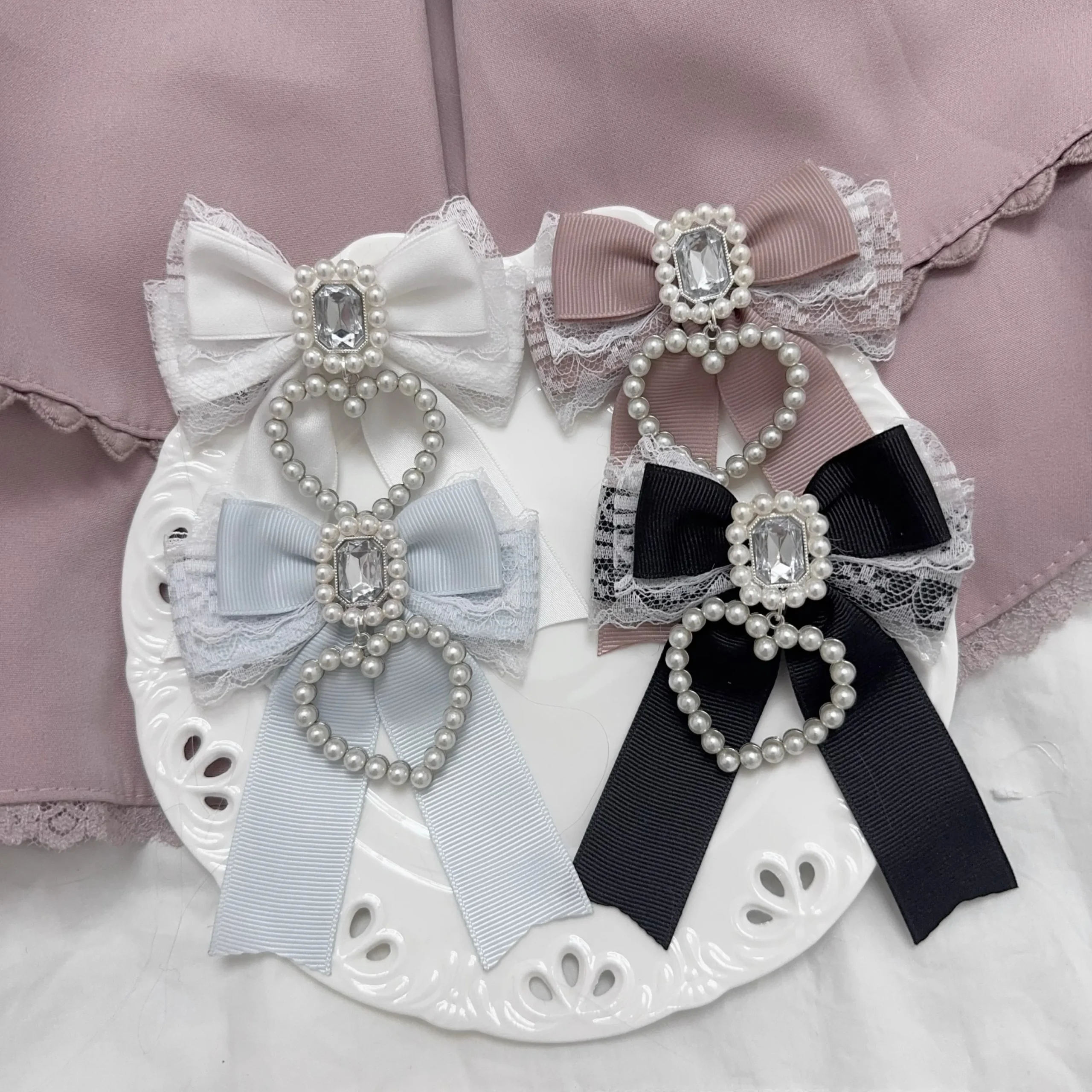 pinces à cheveux gothiques japonaises harajuku, 1 paire, lolita, sous culture y2k, nœud en dentelle de perles, épingle à cheveux, double bord queue de cheval pinces à cheveux gothiques japonaises harajuku, 1 paire, lolita, sous culture y2k, nœud en dentelle de perles, épingle à cheveux, double bord queue de cheval
