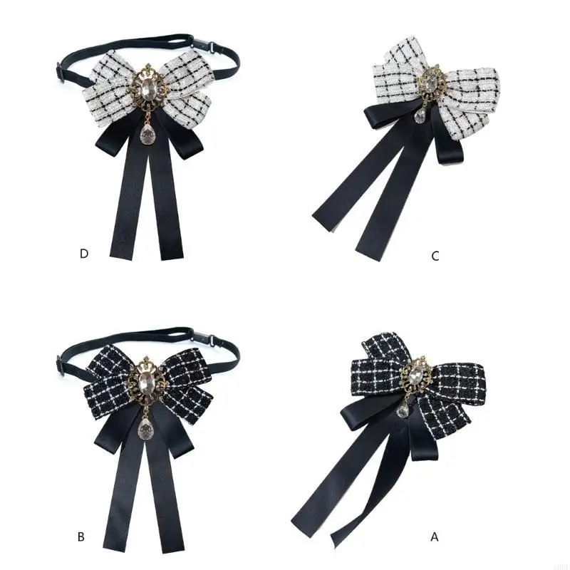 broche à nœud papillon réglable pour femmes, élégante pince à cravate pré nouée, ruban à carreaux, chemise à nœud col broche à nœud papillon réglable pour femmes, élégante pince à cravate pré nouée, ruban à carreaux, chemise à nœud col