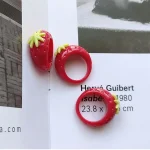 Anneaux de fruits de fraises douces japonaises et coréens, peints à la main, blocage de couleur, en forme de U, bijoux et artisanat