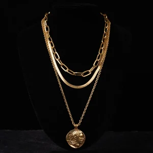 Collier pendentif géométrique en or pour femme, ensemble de bijoux multicouches, cadeaux de mode Boho, document