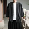 ensemble de tenue d'été de style chinois, respirant, couleur unie, manches 3/4, bouton de nœud, chemise kimono combo, coupe ample, vêtements de fusion asiatique 5xl