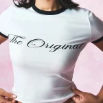 Mode esthétique Harajuku femmes été à manches courtes imprimé lettre col rond sexy fille chaude y2k haut ajusté t-shirt