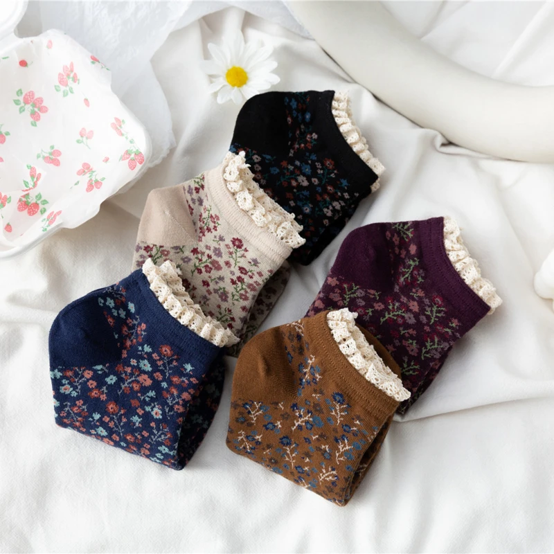 chaussettes japonaises en dentelle pour filles, socquettes rétro florales pour femmes, style coréen, nouvelle collection chaussettes japonaises en dentelle pour filles, socquettes rétro florales pour femmes, style coréen, nouvelle collection