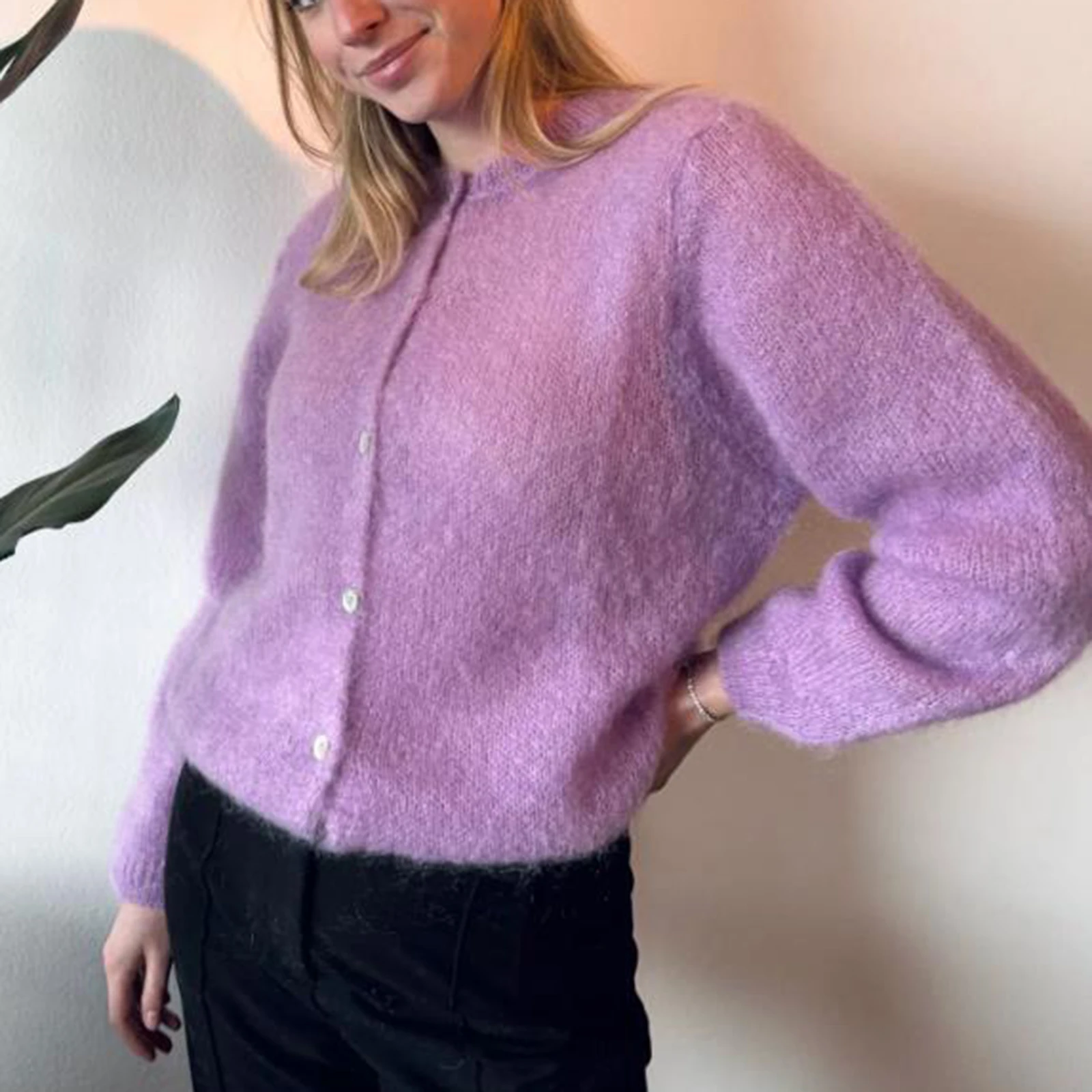 hirigin cardigan bouffant boutonné devant pour femme, pull bouffant, veste courte, manches longues, monochrome, mode automne, 2024 hirigin cardigan bouffant boutonné devant pour femme, pull bouffant, veste courte, manches longues, monochrome, mode automne, 2024